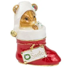 Christmas Mouse in Stocking Trinket Ornament